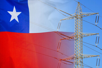 chile flag on electric pole background. power shortage and increased energy consumption in chile. en