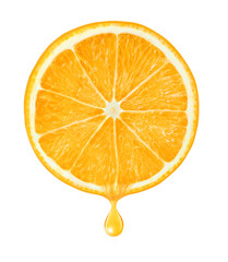 Aufkleber - Slice of orange fruit with drop of juice cut out