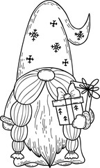 Cute Christmas Scandinavian gnome with gifts