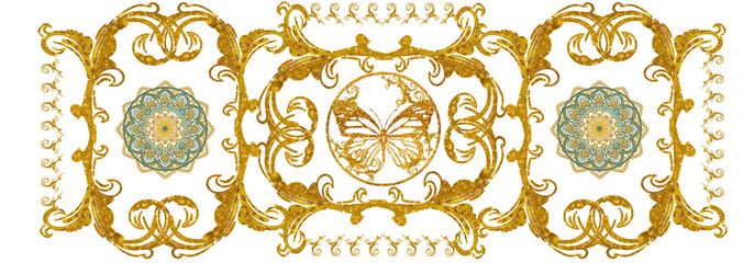 Wall Mural - Gold luxury pattern with butterfly. Wedding, Valentines day, birthday, easter, Christmas template. 