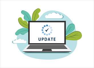 system software update and upgrade concept. loading process in laptop screen. vector illustration.