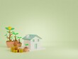 © Jaturong - Green house icon with flowers, eco-friendly home illustration vector 3D