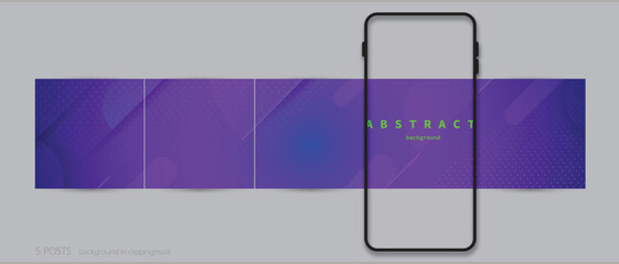 Wall Mural - Creative Instagram social media carousel post, panoramic swipe background template. abstract geometric pattern on purple blue neon color, digital technology vector banner design.