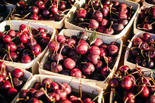 High Angle View Of Cherry In Box At Market Stall