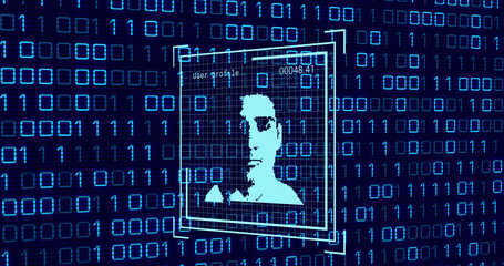image of user photo and binary code on navy background