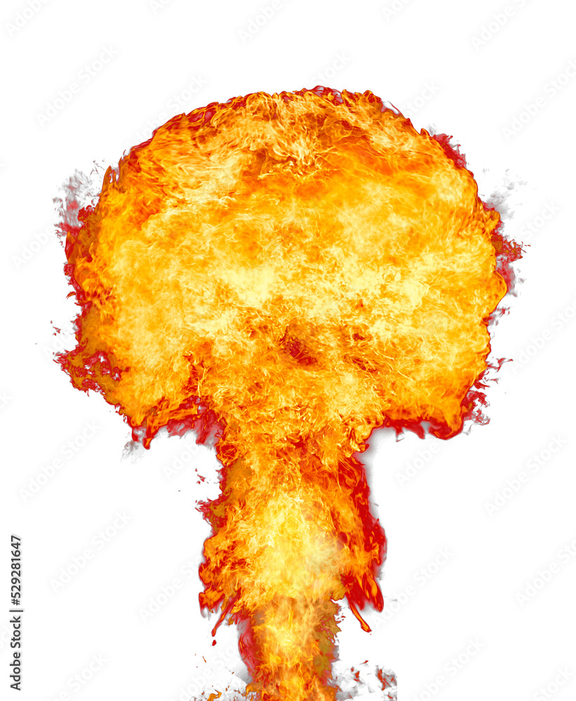 Explosion - fire mushroom on a transparent background in PNG format.  Mushroom cloud fireball from an explosion at night. Nuclear explosion.  Symbol of environmental protection and dangers of nuclear Stock Photo |, image size:822x1000