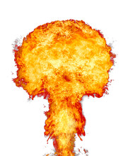 Explosion - Fire Mushroom On A Transparent Background In PNG Format. Mushroom Cloud Fireball From An Explosion At Night. Nuclear Explosion. Symbol Of Environmental Protection And Dangers Of Nuclear 