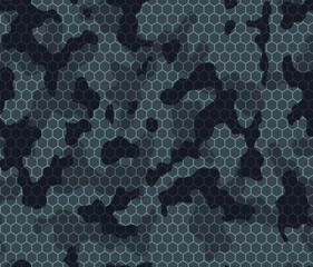 Blue pixel camouflage background, military disguise texture, digital template.