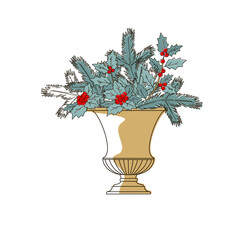 Wall Mural - Natural forest bouquets in vases set for Christmas decoration. Floral arrangements. Evergreens, conifers, berries, leaves, thorns, cones. 