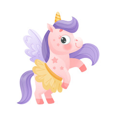 Cute Unicorn with Horn and Purple Mane Wearing Skirt Vector Illustration