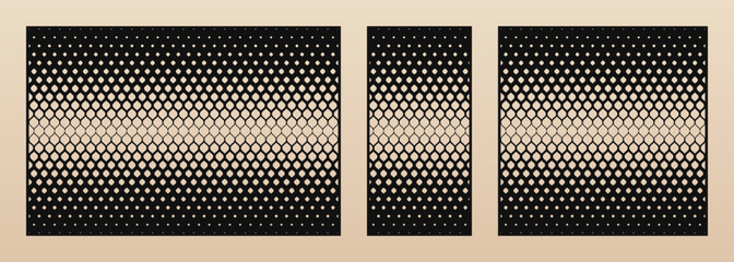 Aufkleber - Laser cut pattern set. Vector design with modern abstract geometric ornament, halftone grid, thin mesh. Template for cnc cutting, decorative panels of wood, metal, plastic. Aspect ratio 3:2, 1:2, 1:1