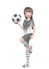 Wall Mural - soccer girl is happy and also holding ball in white background full body view