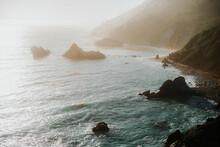 High Angle View Of Sea At McWay Falls During Foggy Weather