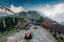High Angle View Of Tea Rooms On Mountain Against Sky At Annapurna Conservation Area