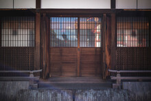 Traditional Wood Door At Fushimi Inari Shrine In Kyoto, Japan