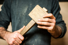 Crafter With A Vintage Wooden Mallet