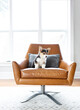 © Cavan Images - cute corgi puppy sitting indoors leather chair