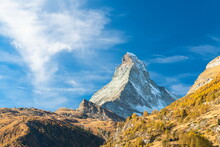 Matterhorn Surrounded By Woods In Autumn, Switzerland