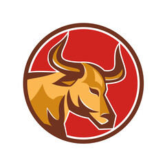 Wall Mural - Texas Longhorn Bull Head Circle Retro