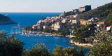 Panoramic View Of Colorful Portovenere With Doria Castle On Ligurian Coast Of Italy.