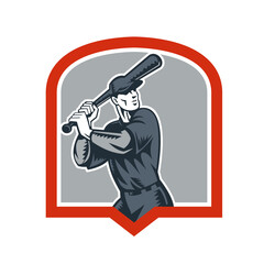 Wall Mural - Baseball Batter Batting Woodcut Shield