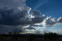 Sunrays And Summer Monsoon Clouds In The Desert