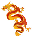 Fototapeta Sypialnia - Oriental dragon color illustration Chinese Japanese Korean style Ascending Long Dragon Dark Red and Gold