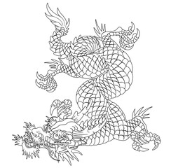 Wall Mural - Oriental dragon illustration Chinese Japanese Korean style transparent background png file descending dragon with a twisted neck line