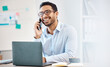 © Anela Ramba/peopleimages.com - Happy businessman on business phone call with Mexico cellphone and laptop SEO management leader or person. Manager or corporate employee in communication, talking and planning with mobile smartphone