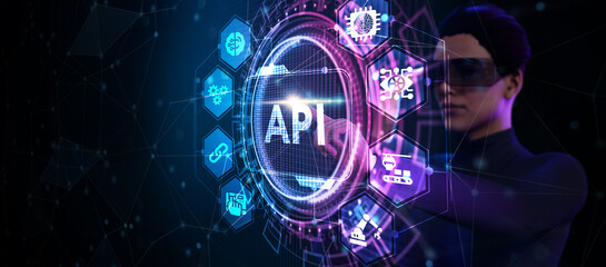 API - Application Programming Interface. Software development tool. Business, modern technology, internet and networking concept