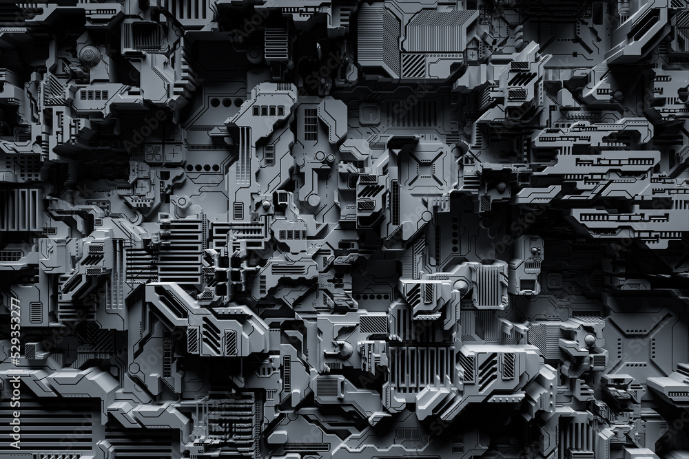 3D illustration Abstract geometric tech pattern. Grunge textured ...
