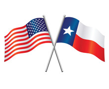 Usa And Texas Flags Crossed Alliance