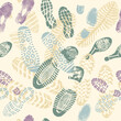 Vector seamless pattern color images double footprints on beige background