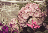 Fototapeta Tulipany - Decorative hydrangea and other flowers, vintage style
