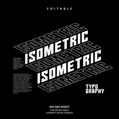 Editable Text Effect Vector of Black White Line Kinetic Isometric Typography for Poster Printing, brochure, 
 book, banner