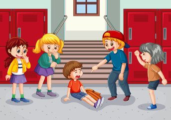 Canvas Print - School bullying with student cartoon characters