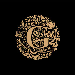 Wall Mural - Elegant Luxury Letter G Circle Floral Flowers