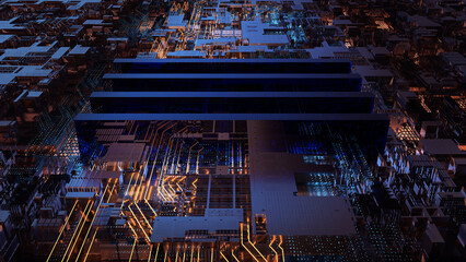 Poster - Printed circuit board, technology background/Technology background of the abstract computer motherboard, can be used in the description of technological processes, science, education.