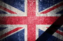 National Flag Of Great Britain With Black Mourning Ribbon. Mourning For The Queen Of Great Britain