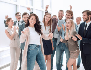 Wall Mural - group of happy young people. success concept