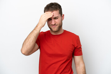 Wall Mural - Young caucasian man isolated on white background with headache