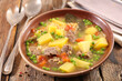 beef soup with potato,  carrot and pea