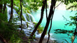 waterfall,  turquoise river and green forest