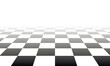 Checkered background in perspective. Black and white square pattern with vanishing effect.