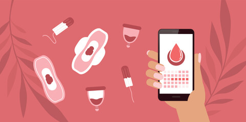 Poster - female hygiene products menstruation mobile phone app calendar