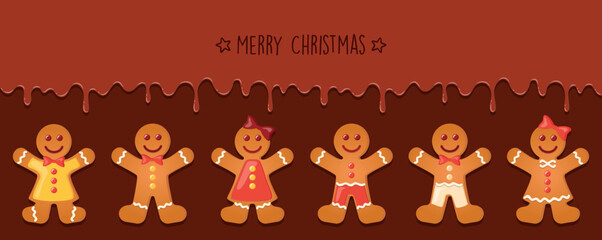 Poster - sweet tasty melting chocolate icing and gingerbread man set christmas card