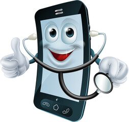 Poster - Cartoon phone character holding a stethoscope