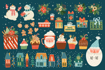 Wall Mural - Christmas set of cute illusstrations with new year symbols. Vector design.