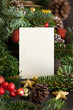 © katrinshine - Vertical blank card between christmas decorations, fir branches and pine cones close up
