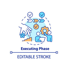 Sticker - Executing phase concept icon. Process of tasks completing. Project management abstract idea thin line illustration. Isolated outline drawing. Editable stroke. Arial, Myriad Pro-Bold fonts used